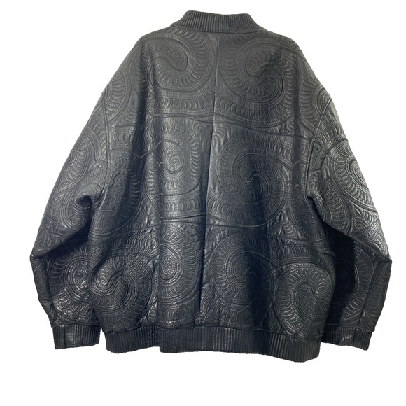 Anthm Design Co Leather Jacket Mens Size 6XL Full Zip Bomber Biker Black‎ Swirl - Picture 2 of 16